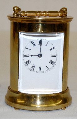 Round Brass Carriage Clock with Porcelain Dial