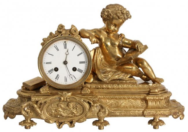 French Figural Dore Bronze Clock