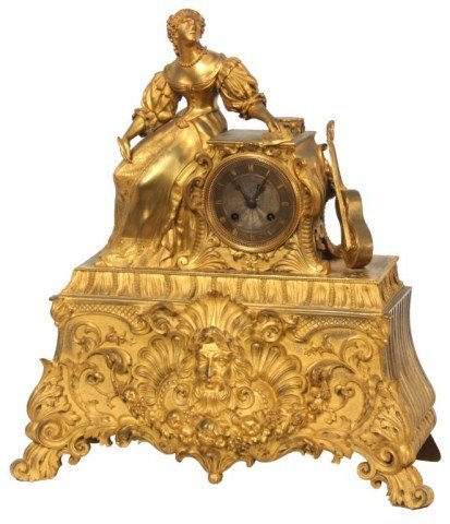 French Figural Dore Bronze Mantle Clock