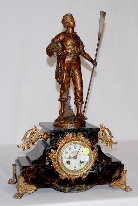French Marti Marble Fisherman Statue Clock