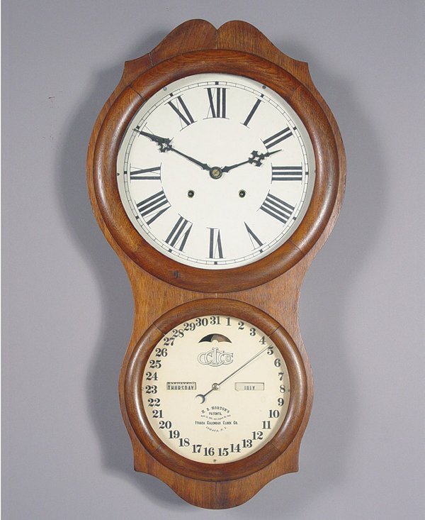 Ithaca “#4 Hanging Office” Double Dial Calendar Clock