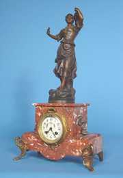 S. Marti Red Marble Statue Mantle Clock
