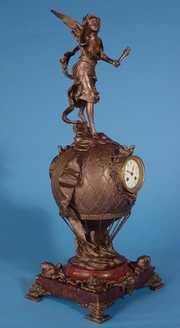 Moreau/S. Marti Balloon Flight Figural Victorian Table Clock