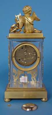 French Japy Freres Dore’ Bronze & Crystal Mantle Clock