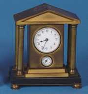 German Miniature Architectural Gilt Metal & Marble Mantle Clock