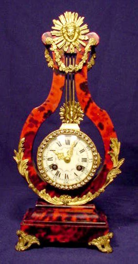 French Shell Lyre & Bronze Clock