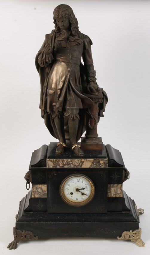 19TH C. 2 COLOR MARBLE FRENCH STATUARY CLOCK