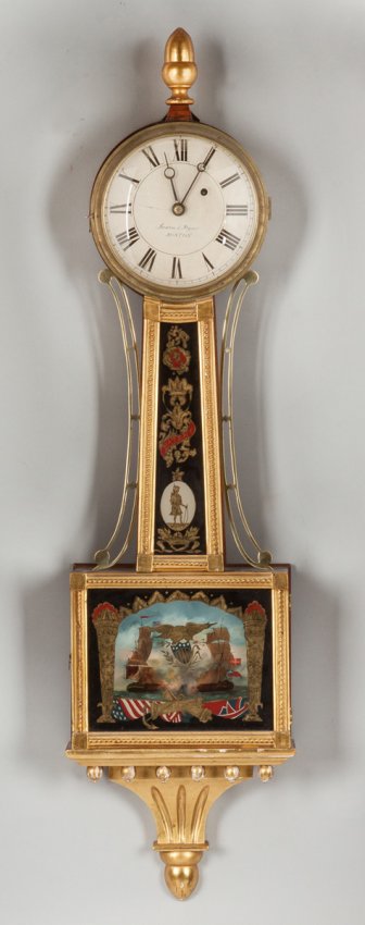 Sawin & Dyar Mahogany & Giltwood Banjo Clock, Boston,