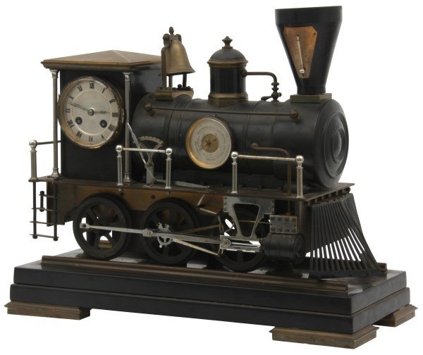 French Animated Locomotive Industrial Clock
