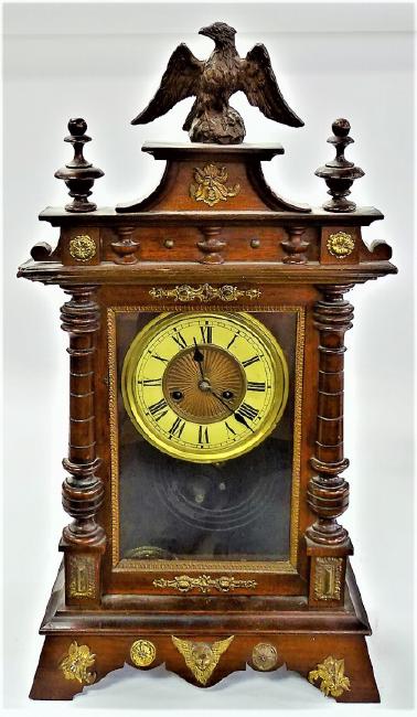 19TH C. EMPIRE STYLE MAHOGANY SHELF CLOCK