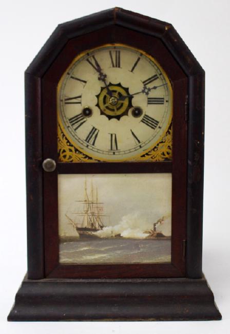 Late 19th century stained Rosewood case cottage clock by Atkins Clock Co