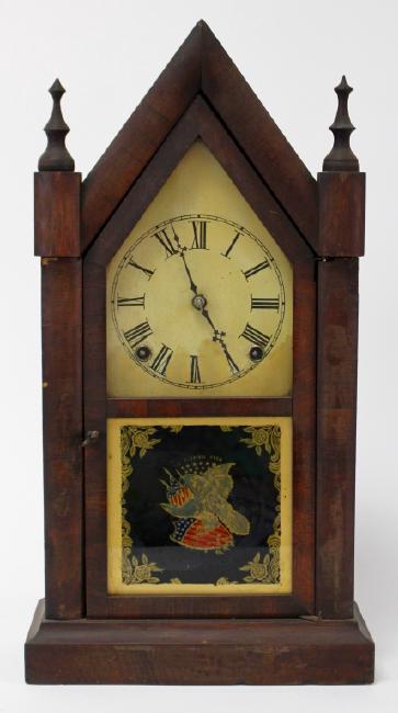 Late 19th century Walnut steeple case shelf clock by E. Ingraham Clock Co