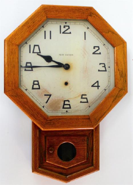 Late 19th century Oak case wall clock by New Haven Clock Co