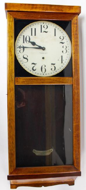 20th century Mahogany case regulator wall clock by New Haven Clock Co