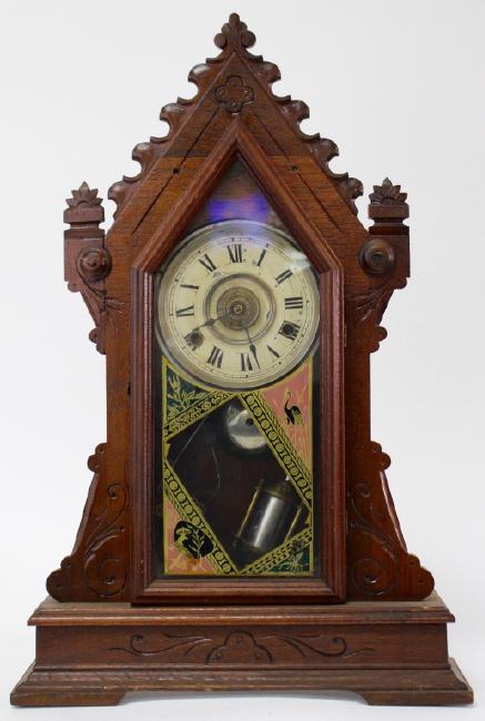 Mid to Late 19th century Oak steeple case clock by New Haven Clock Co