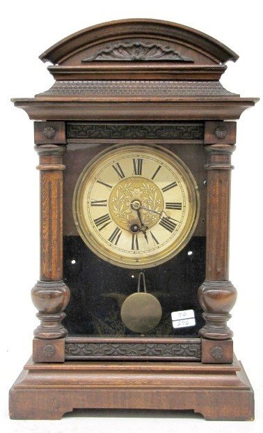 Antique Walnut German Carved Shelf Clock