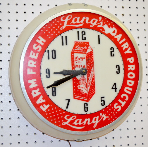 Vintage Lang’s Dairy Products Lighted Advertising Clock