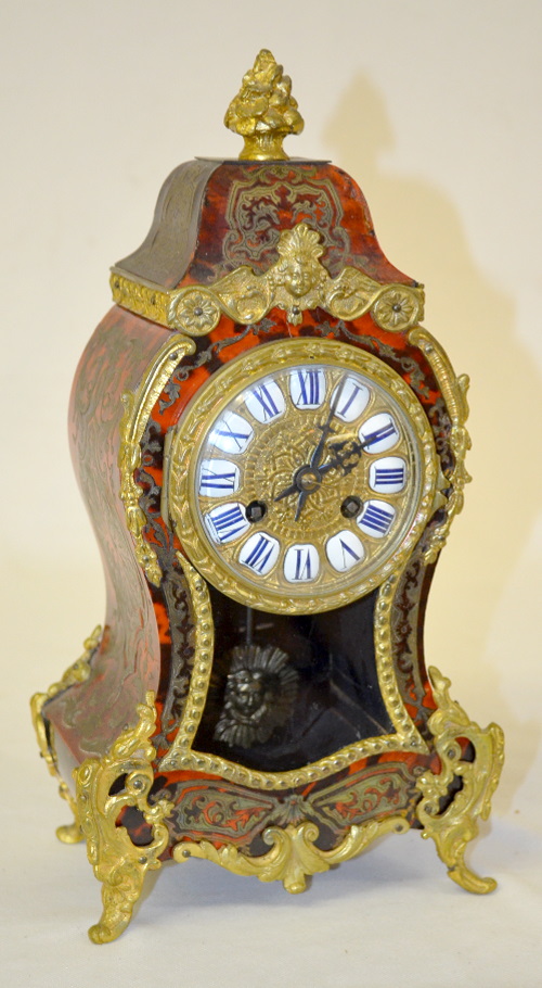 Antique French Vincenti Inlaid Boule Mantel Clock