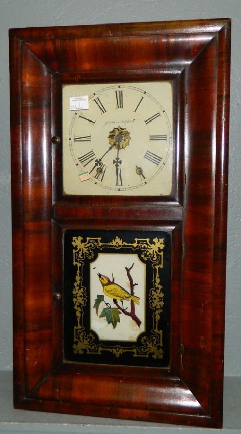 Jerome & Co. reverse painted clock  w/bird detail