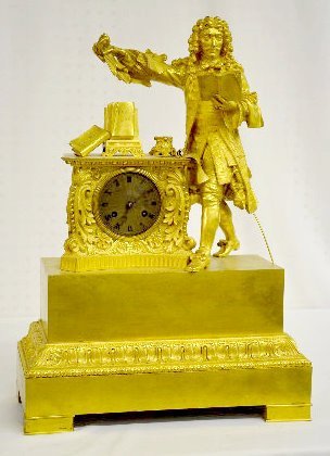 Dore Bronze Figural Clock, Cavalier Reading