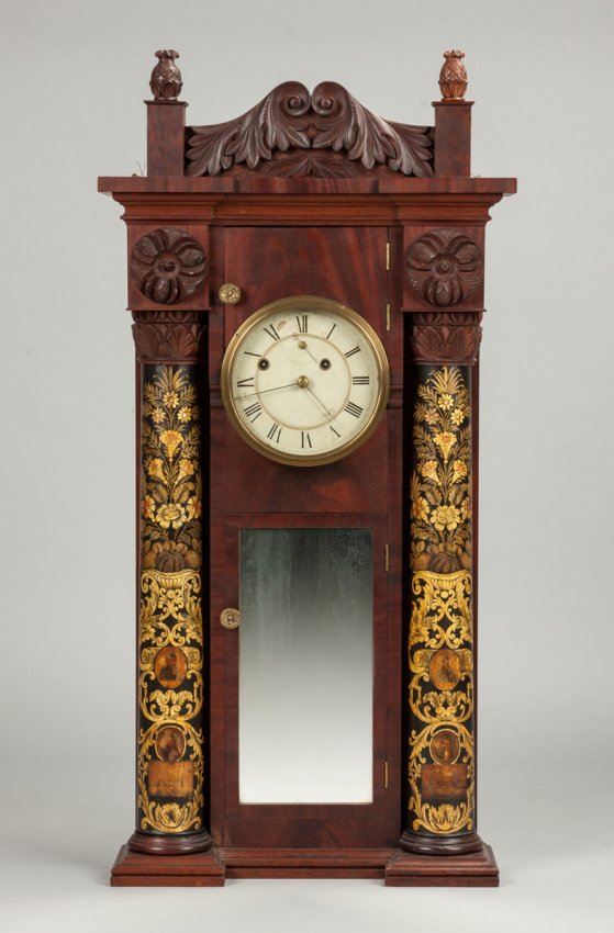 Fine & Rare Asa Munger Stovepipe Shelf Clock, Auburn,