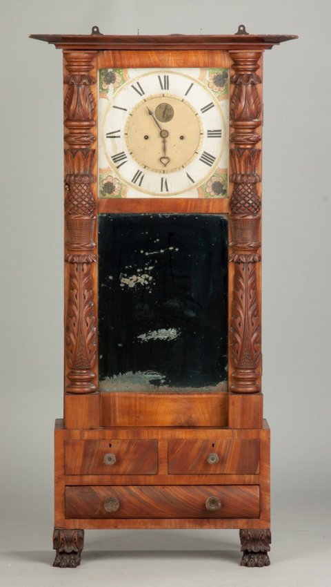 Carved Abner Jones Shelf Clock, Bloomfield, NY
