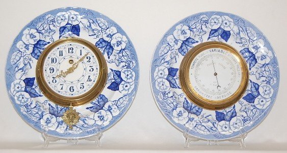 2 French Faience Chargers Clock & Barometer