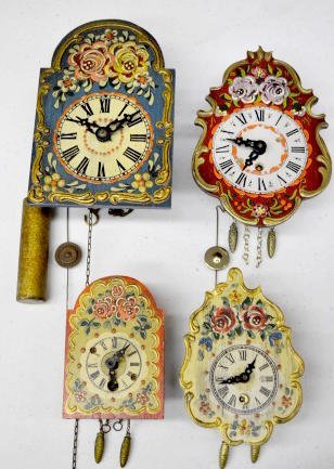 4 Hand Painted German Pendulette Clocks