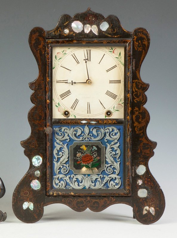 Brewster Mfg. Co. Paper Mache & Mother-of-Pearl Shelf Clock