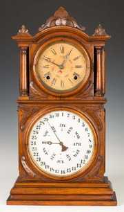 E. Ingraham & Co. Double Dial Calendar Shelf  Clock