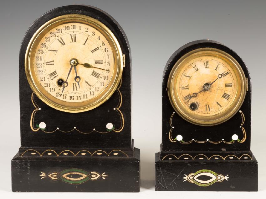 Two Terry Clock Co. Iron Front Shelf Clocks