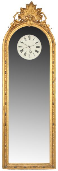 Unusual Lg. Gilt Carved 30 Day Mirror Clock