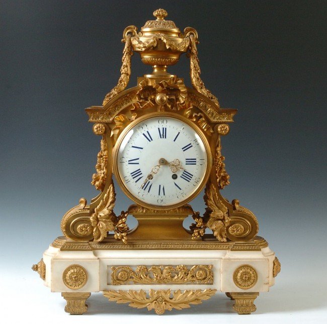 A FABULOUS CHARPENTIER BRONZE DORE & MARBLE CLOCK WITH