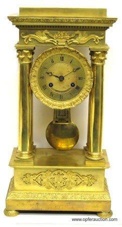 FRENCH GILT GLASS PORTICO CLOCK