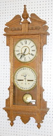 Oak Waterbury No. 33 Hanging Calendar Clock