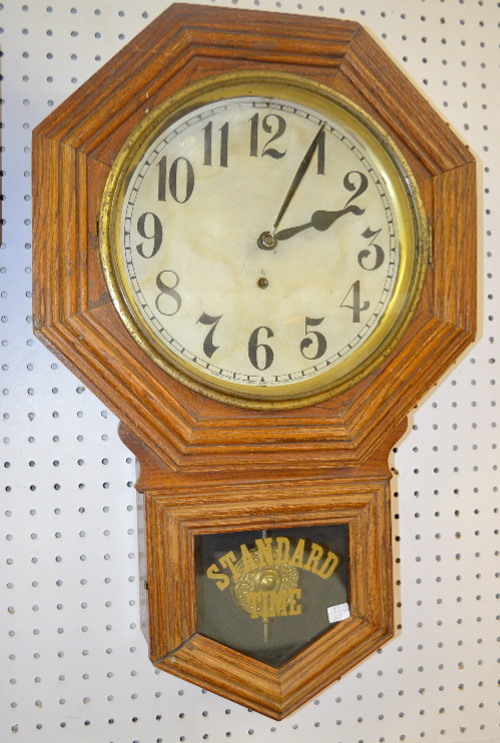 Antique Gilbert Octagon Drop Oak Schoolhouse Clock