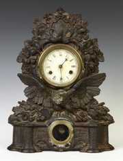 Cast Iron Industry & Patriotic Motif Shelf Clock