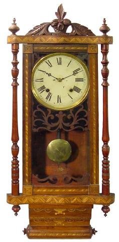 E. N. Welch Marquetry Victorian Wall Clock