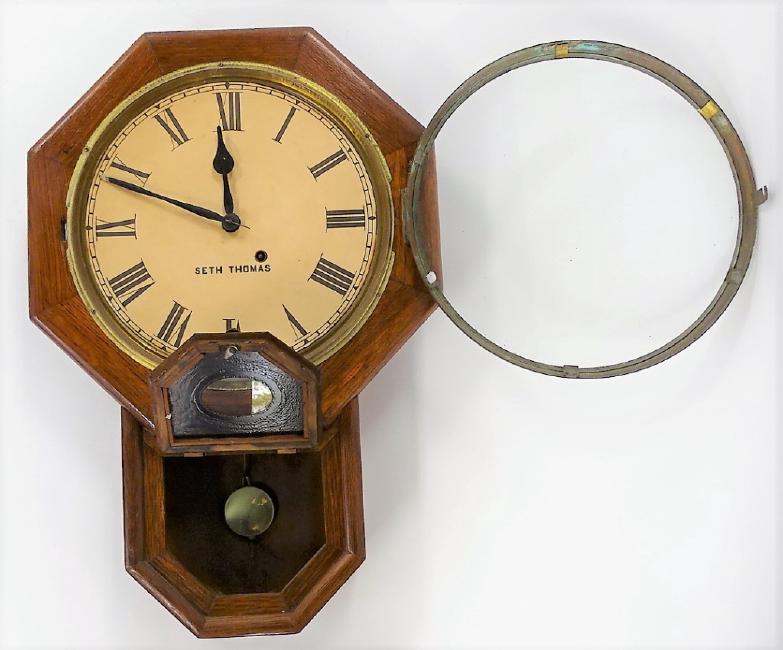 Late 19th century octagonal short drop regulator wall clock, by Seth Thomas Clock Co