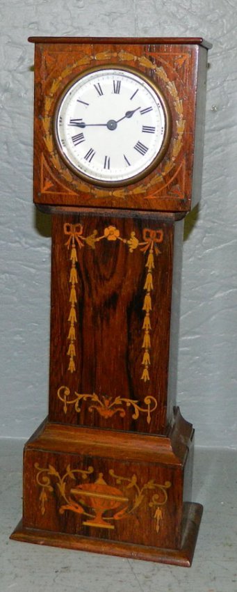 Miniature inlaid grandfather clock.