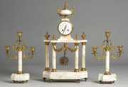 French Bronze & Marble 3 Piece Clock Set