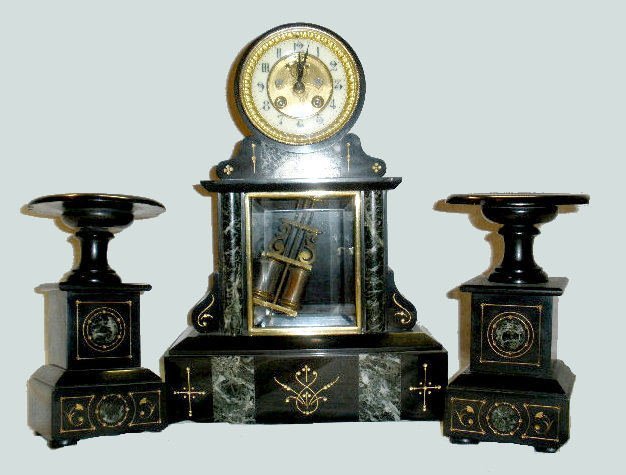 French Slate/Marble 3 Piece Garniture Clock Set