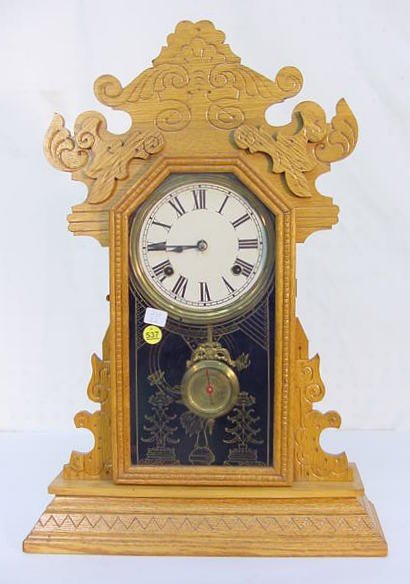 Waterbury Oak Kitchen Clock w/Indicator Pendulum