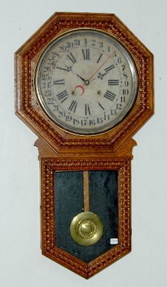 Ingraham “Hartford” Hanging Oak Calendar Clock