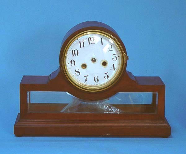 Waterbury Wood & Glass Mantel Clock As Is
