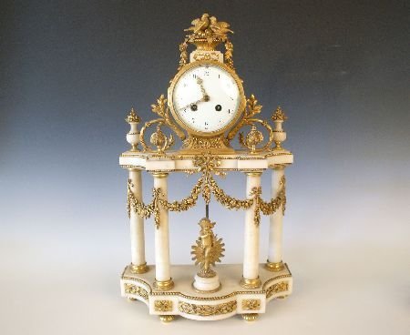 A FINE BRONZE AND MARBLE PORTICO CLOCK, MARTI MOVEMENT