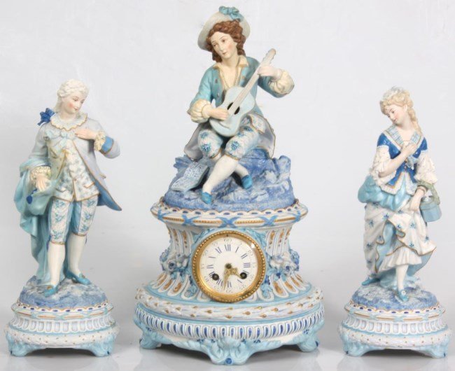 French Figural Bisque Clock Set