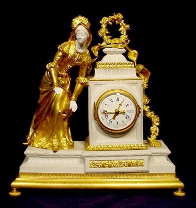 French Doré Bronze & Bisque Figural Clock