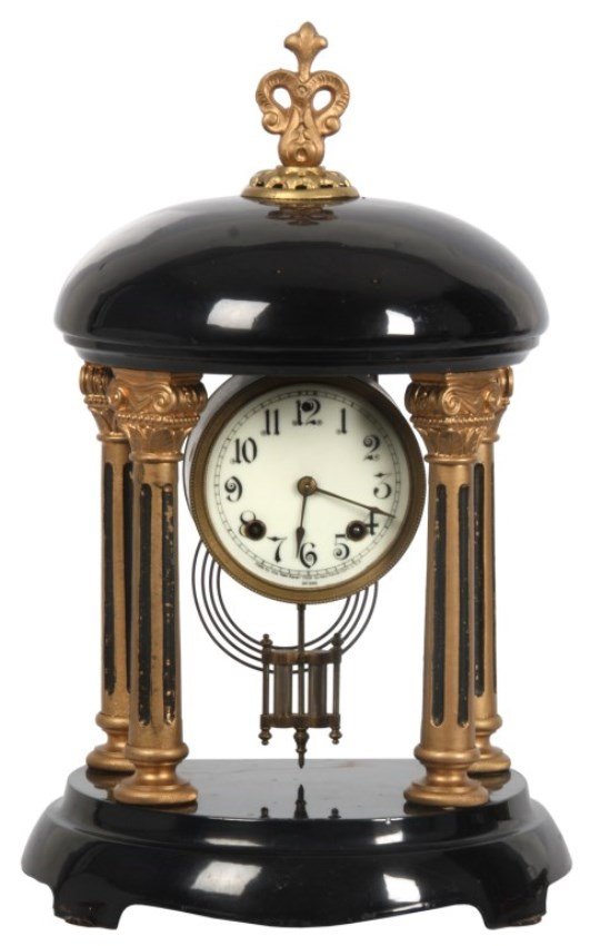 New Haven Enamel & Cast Iron Mantle Clock