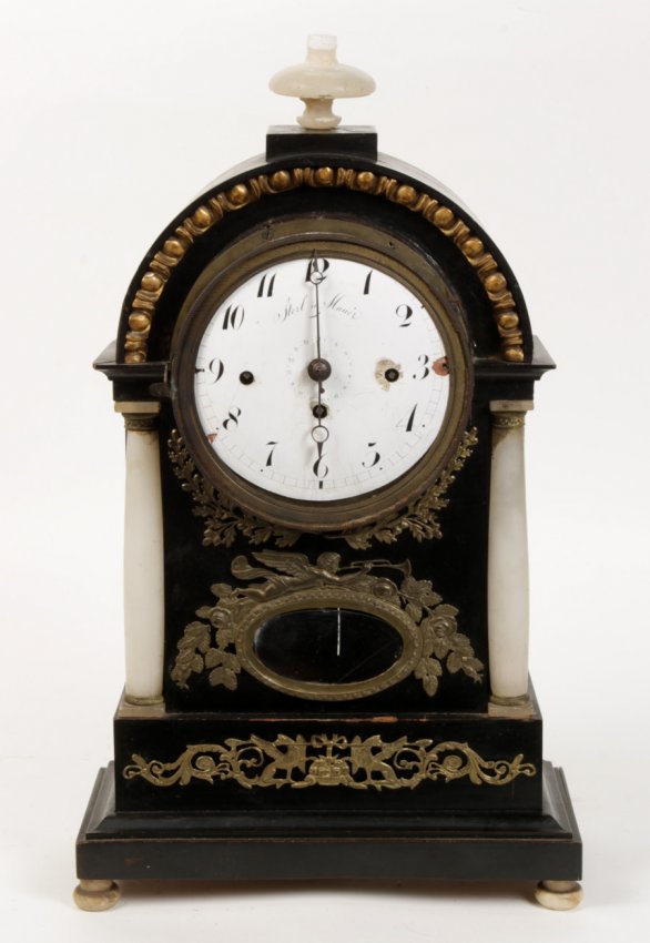 FRENCH ONYX OAK DORE BRONZE MANTLE CLOCK 1890